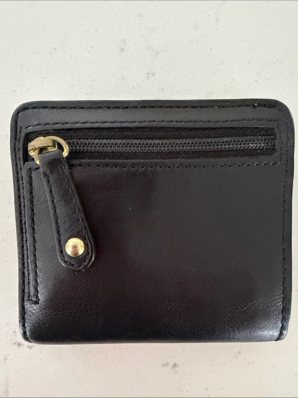 Coach Black Leather Mini Wallet with Gold Stud Accents